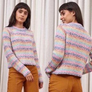 La Ligne Cherie Wool/Cashmere Rainbow Striped Crop Sweater - Size L
